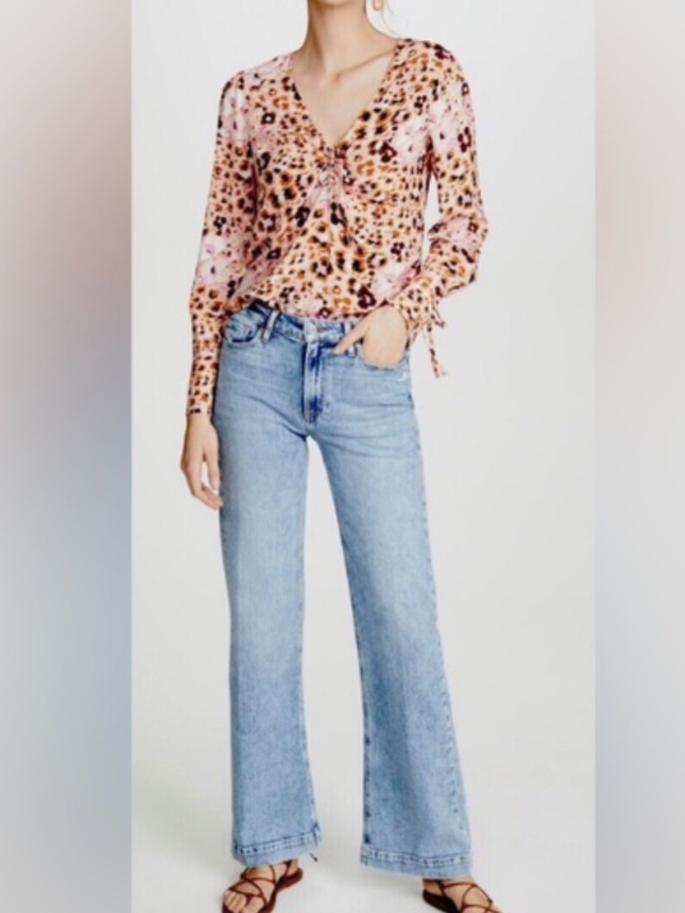 Paige Giuliana Floral Leopard Print 100% Silk Blouse Top Size XS NWT